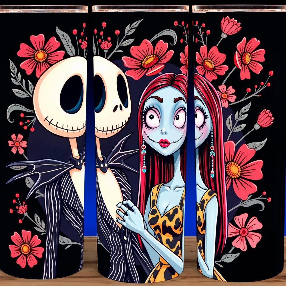 Jack Skellington and Sally Floral Nightmare Before Mug Cup Tumbler 20oz